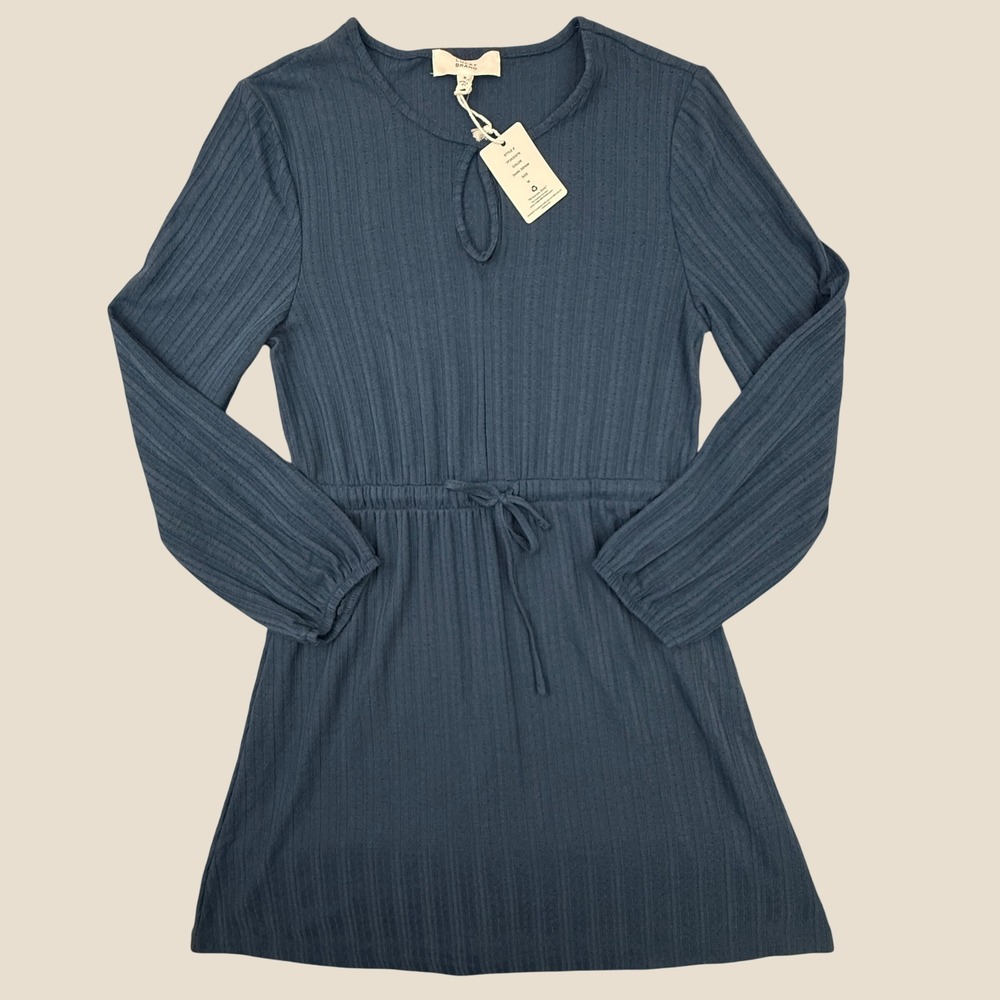 Lucky Brand Dress Womens Medium Blue Casual Mini Ribbed Long Sleeve